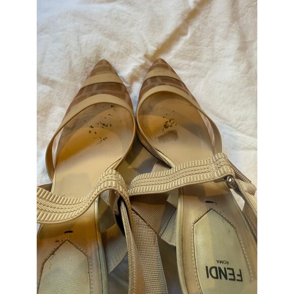 Fendi Mesh Logo Slingback Heels – Beige – Size 37.5 - Picture 3 of 4